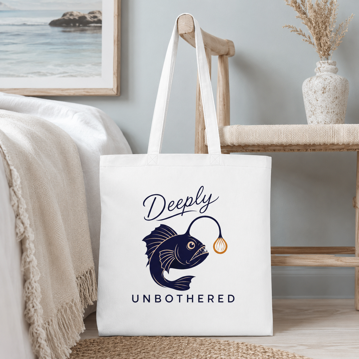 "Deeply Unbothered" Angler Fish Cotton Tote Bag