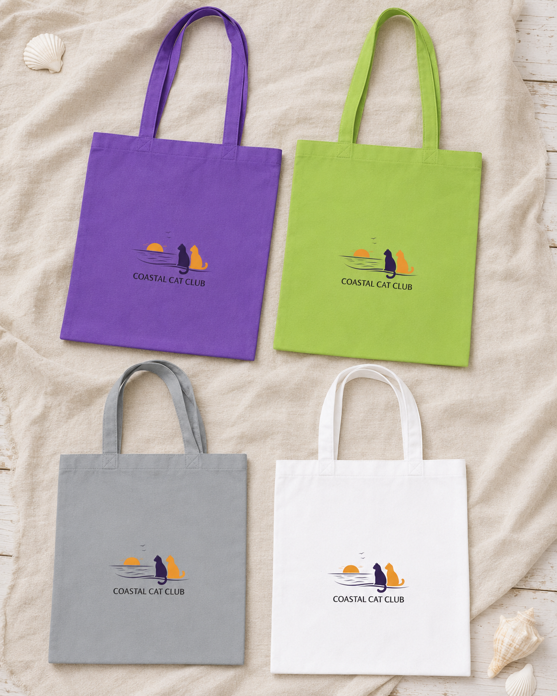 "Coastal Cat Club" Cotton Tote  Bag