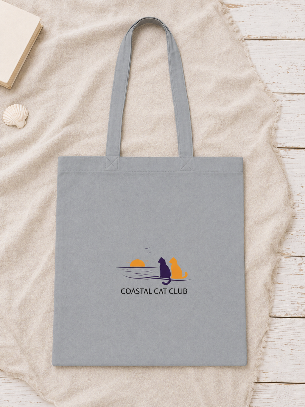 "Coastal Cat Club" Cotton Tote  Bag