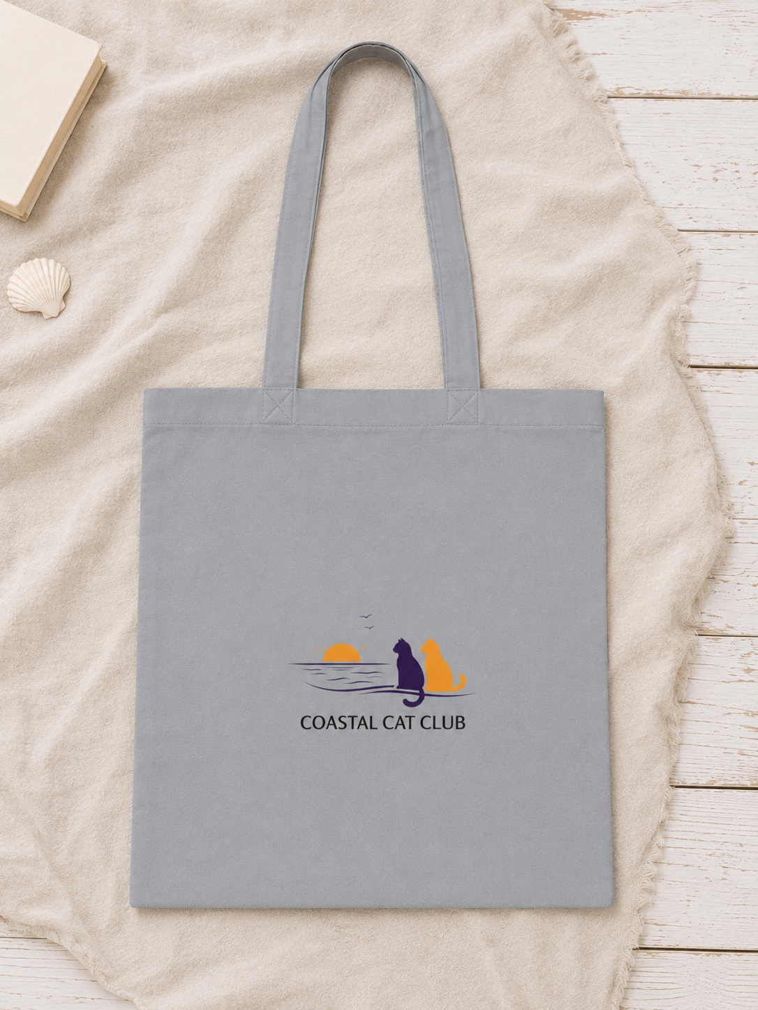 "Coastal Cat Club" Cotton Tote  Bag
