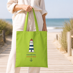 "Coastal State of Mind" Cotton Tote,  Nautical Lighthouse Beach Bag
