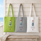 "Coastal State of Mind" Cotton Tote,  Nautical Lighthouse Beach Bag