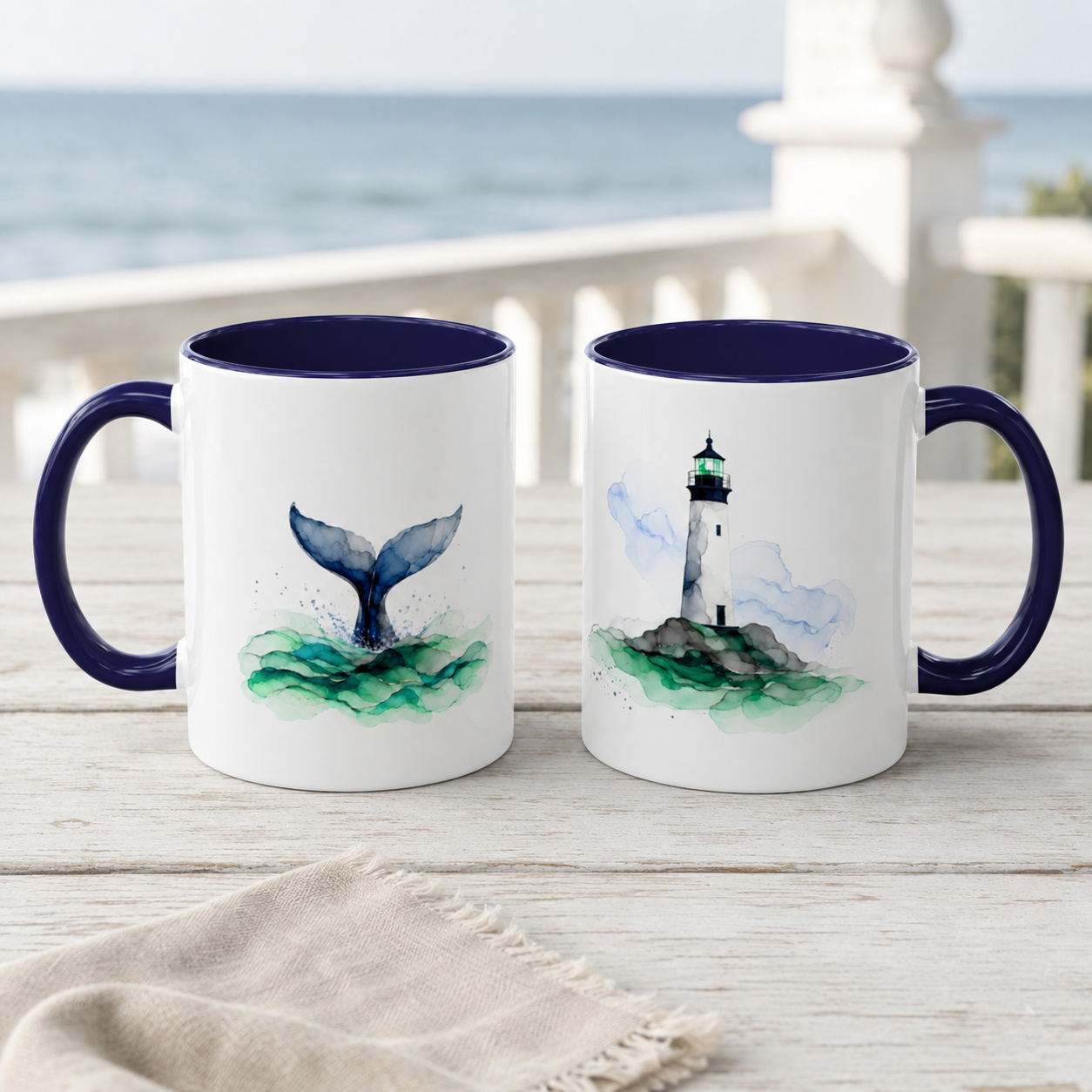 Lighthouse and Whale Tail Ceramic Mug