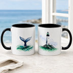Lighthouse and Whale Tail Ceramic Mug