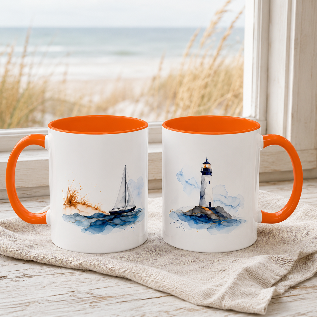 Lighthouse and Sailboat Ceramic Mug