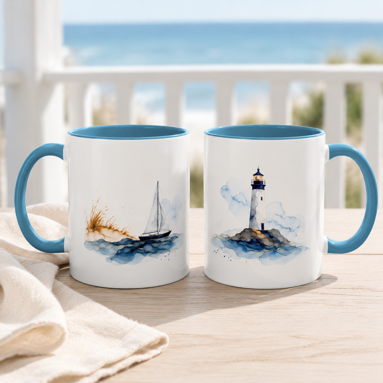 Lighthouse and Sailboat Ceramic Mug