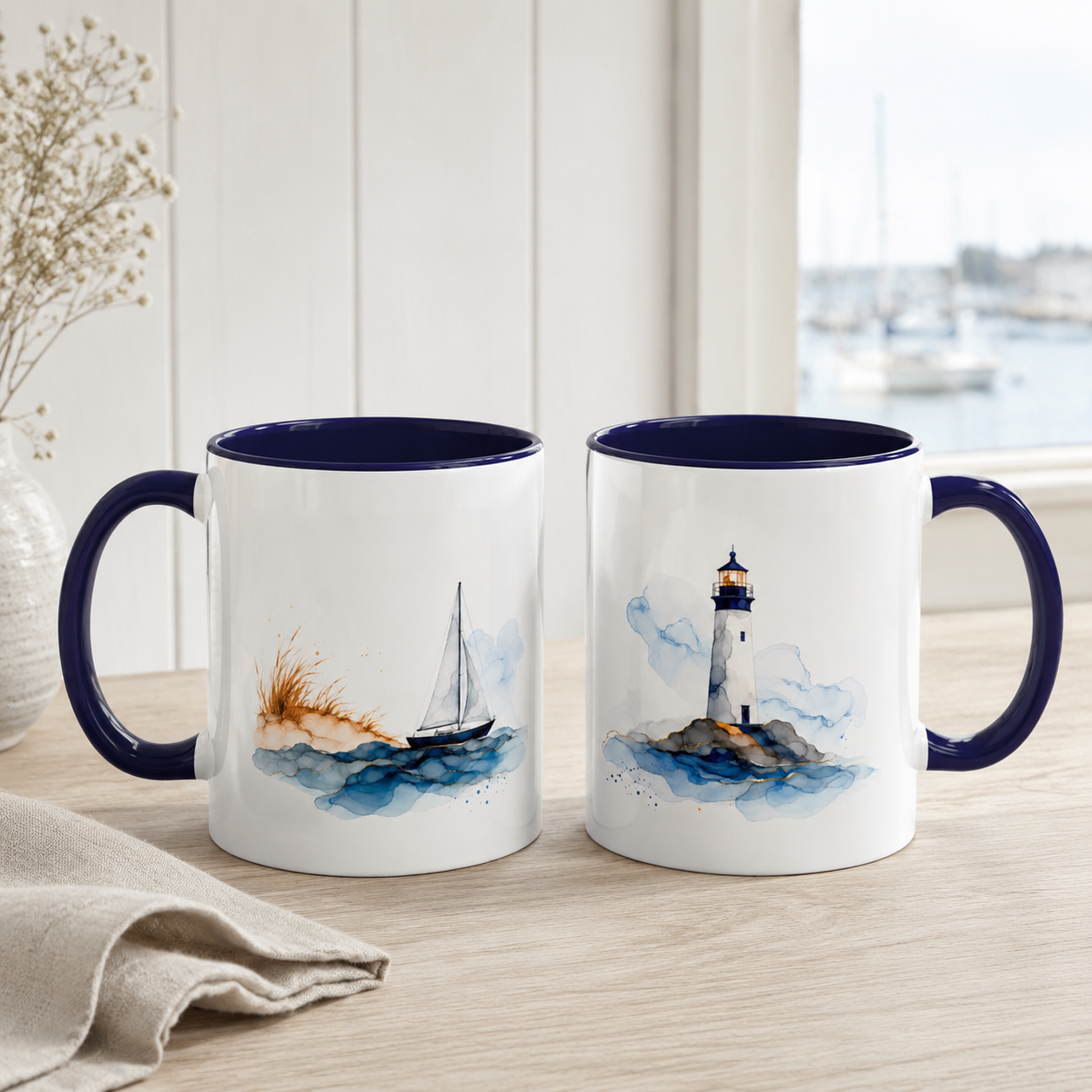 Lighthouse and Sailboat Ceramic Mug