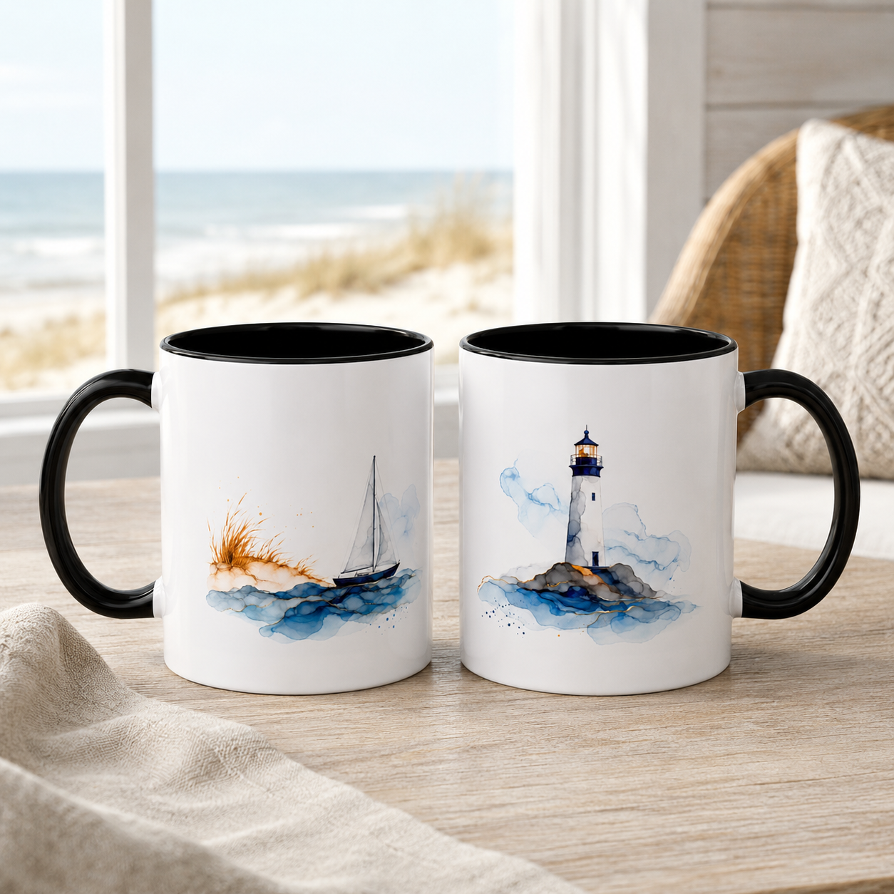 Lighthouse and Sailboat Ceramic Mug