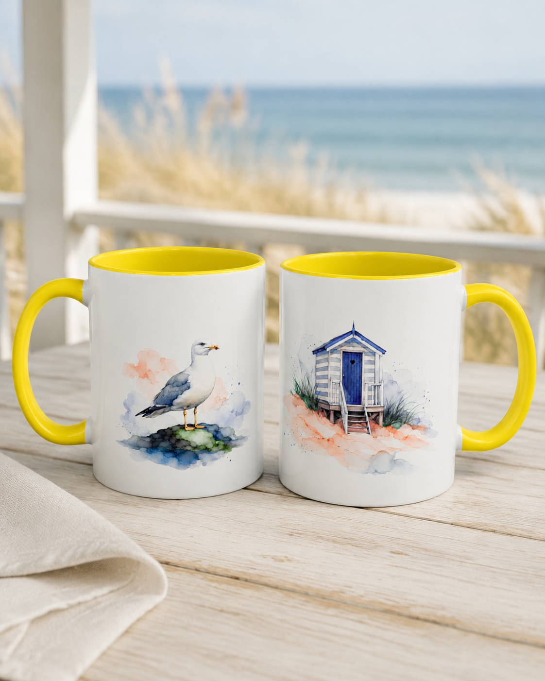 Beach Hut and Seagull Ceramic Mug