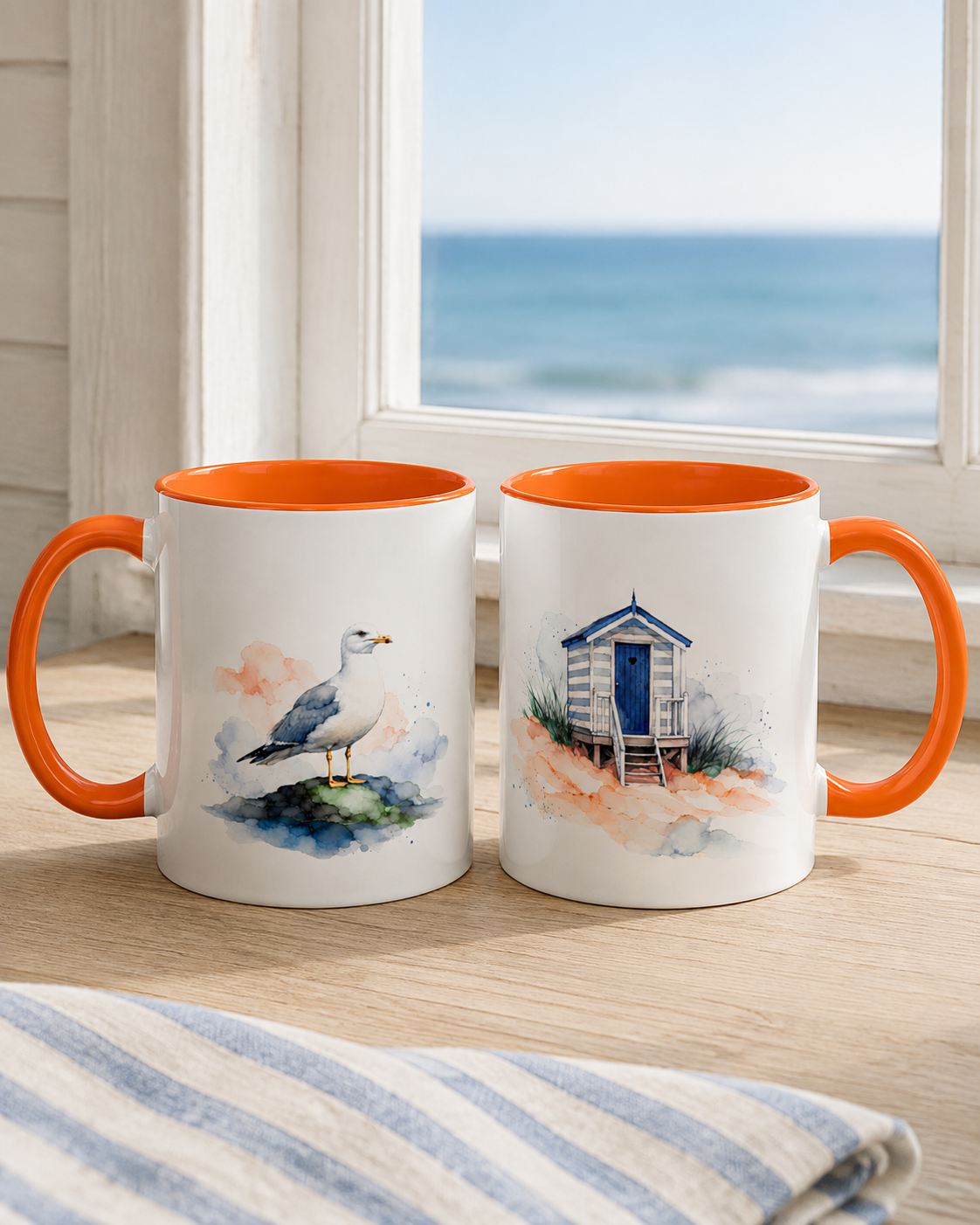 Beach Hut and Seagull Ceramic Mug