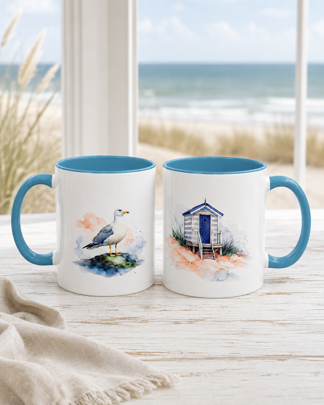 Beach Hut and Seagull Ceramic Mug