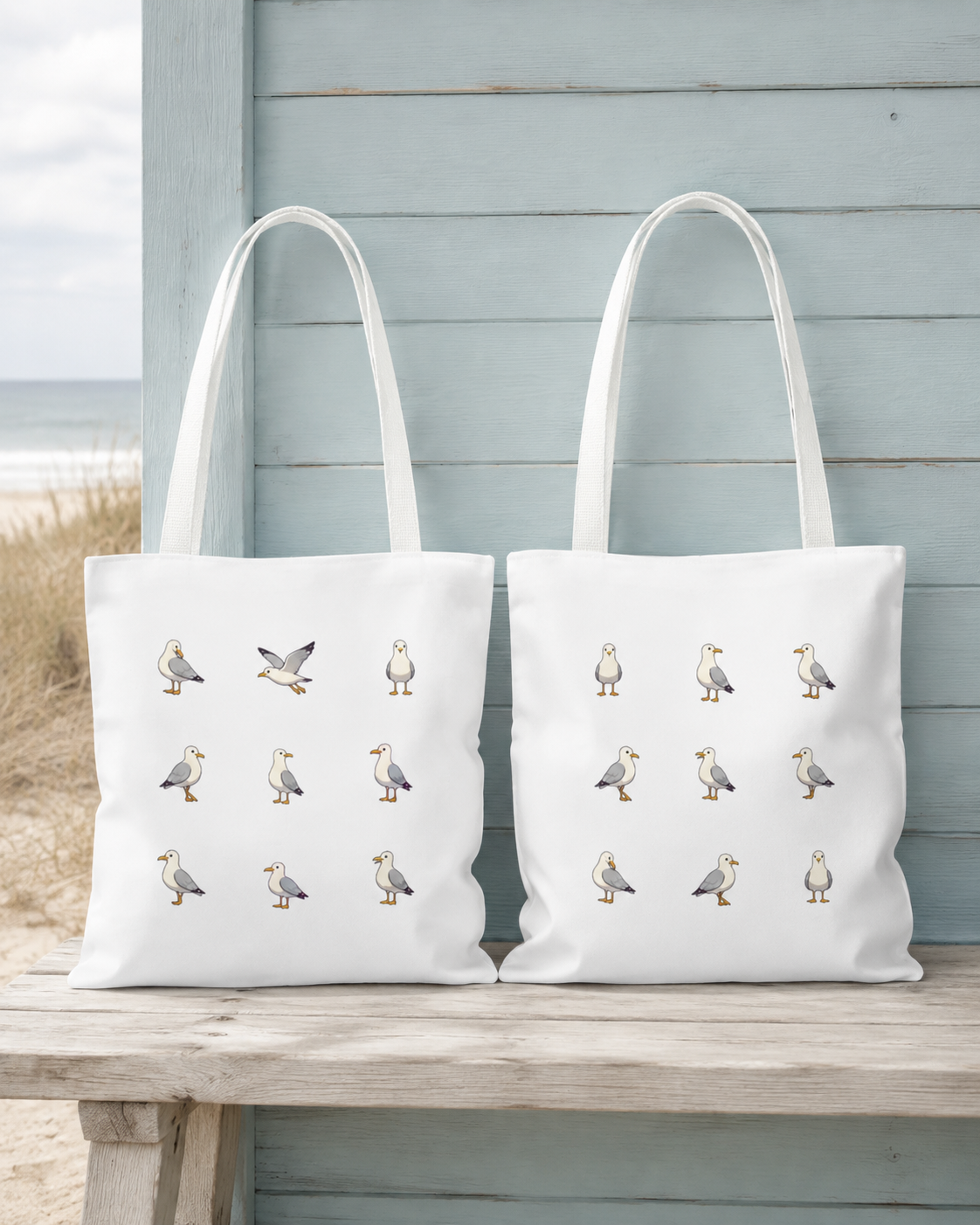 Seagull Pattern Tote Bag, Cute Coastal Beach Tote