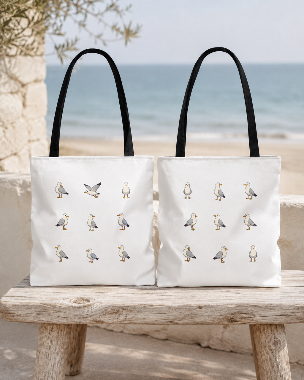 Seagull Pattern Tote Bag, Cute Coastal Beach Tote