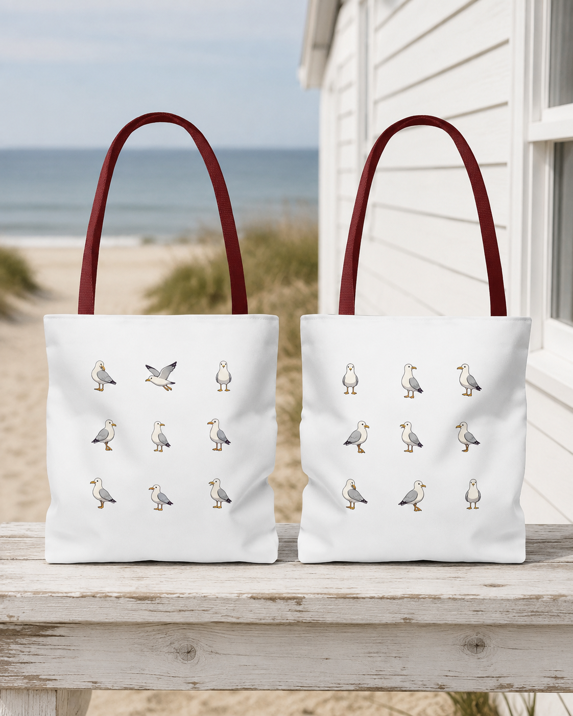 Seagull Pattern Tote Bag, Cute Coastal Beach Tote