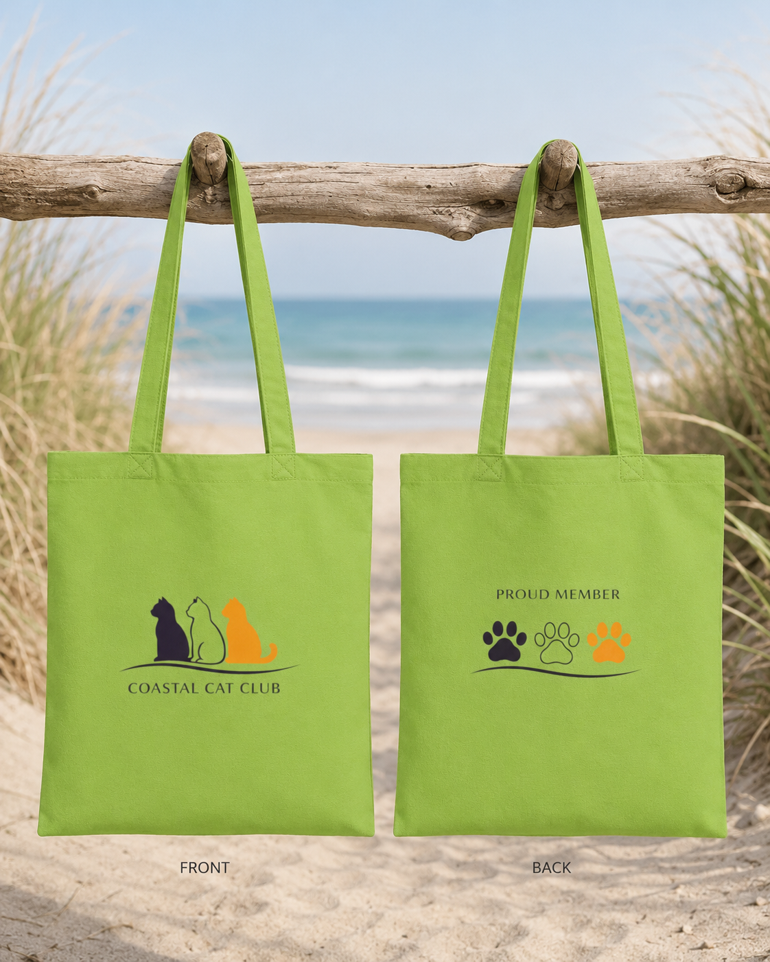 Cotton Tote Bag for Cat Lovers "Coastal Cat Club"