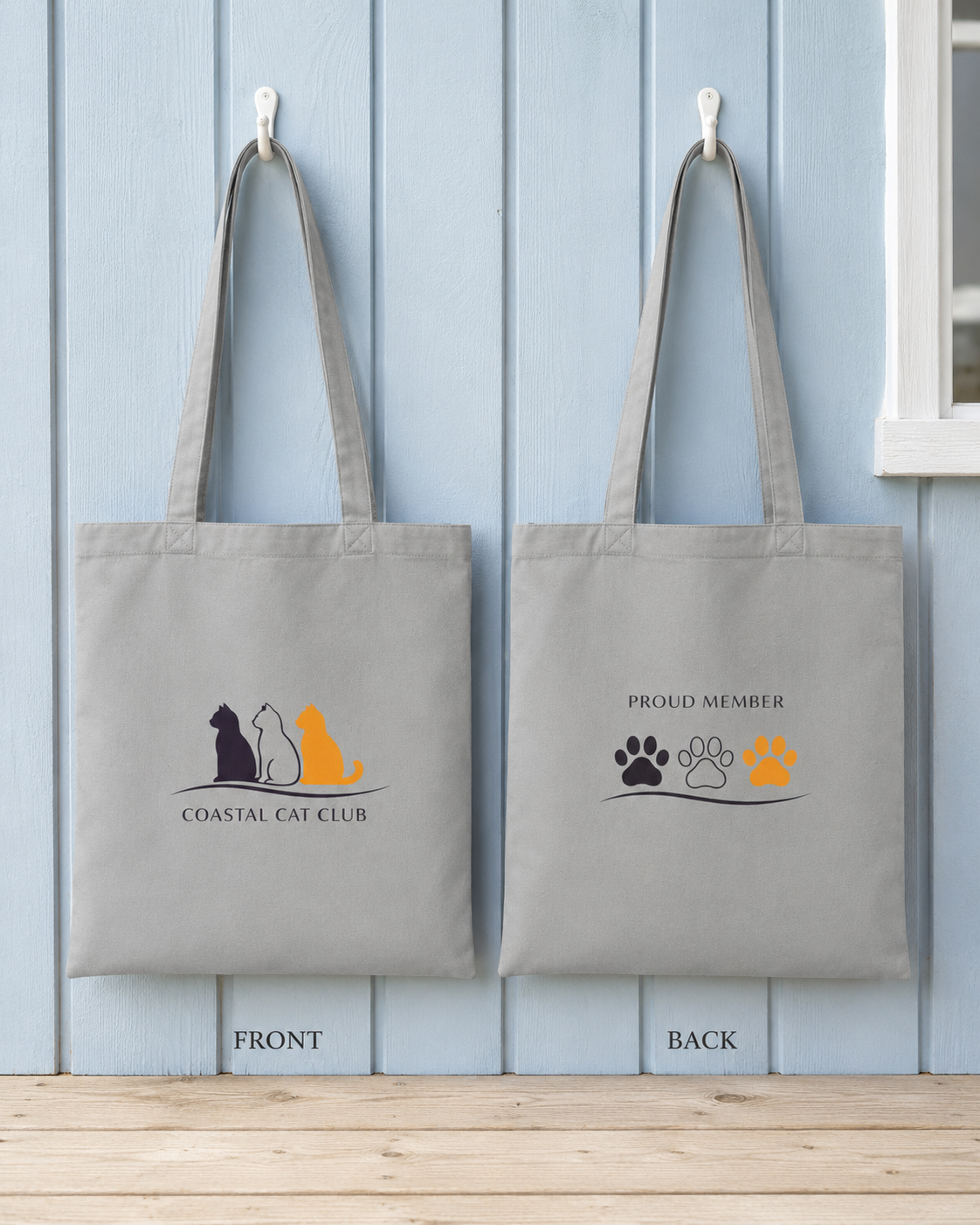 Cotton Tote Bag for Cat Lovers "Coastal Cat Club"