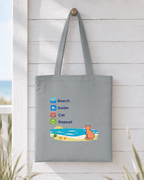 "Beach • Swim • Cat • Repeat" Cotton Tote Bag