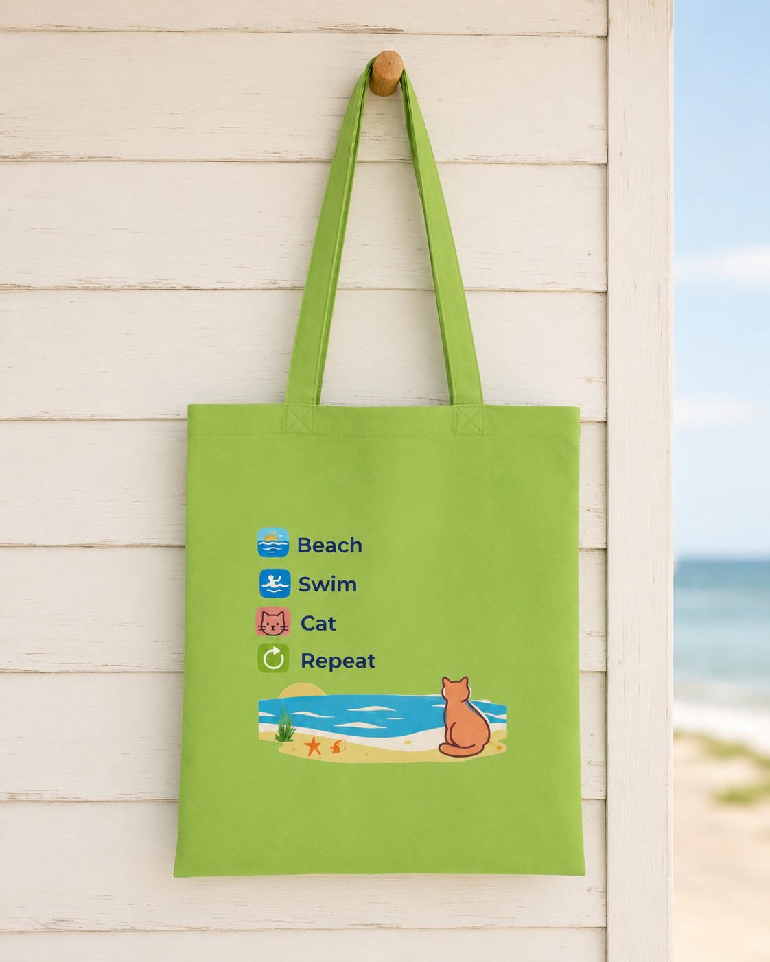 "Beach • Swim • Cat • Repeat" Cotton Tote Bag