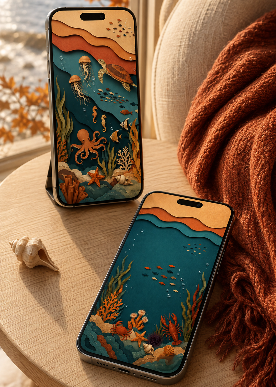 Autumn Coast Phone Wallpaper Set – Coastal Fall Lock & Home Screens
