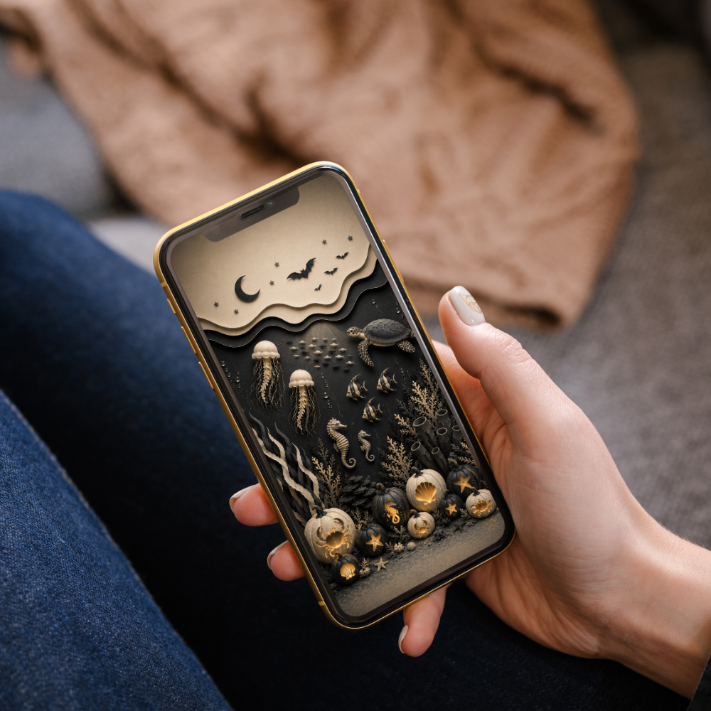 Coastal Halloween Phone Wallpaper Set – Dark Ocean Lock & Home Screens