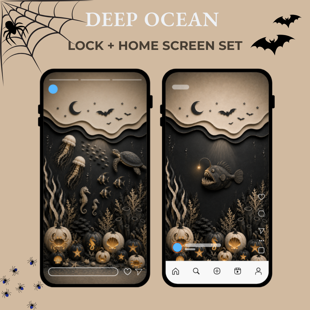 Coastal Halloween Phone Wallpaper Set – Dark Ocean Lock & Home Screens