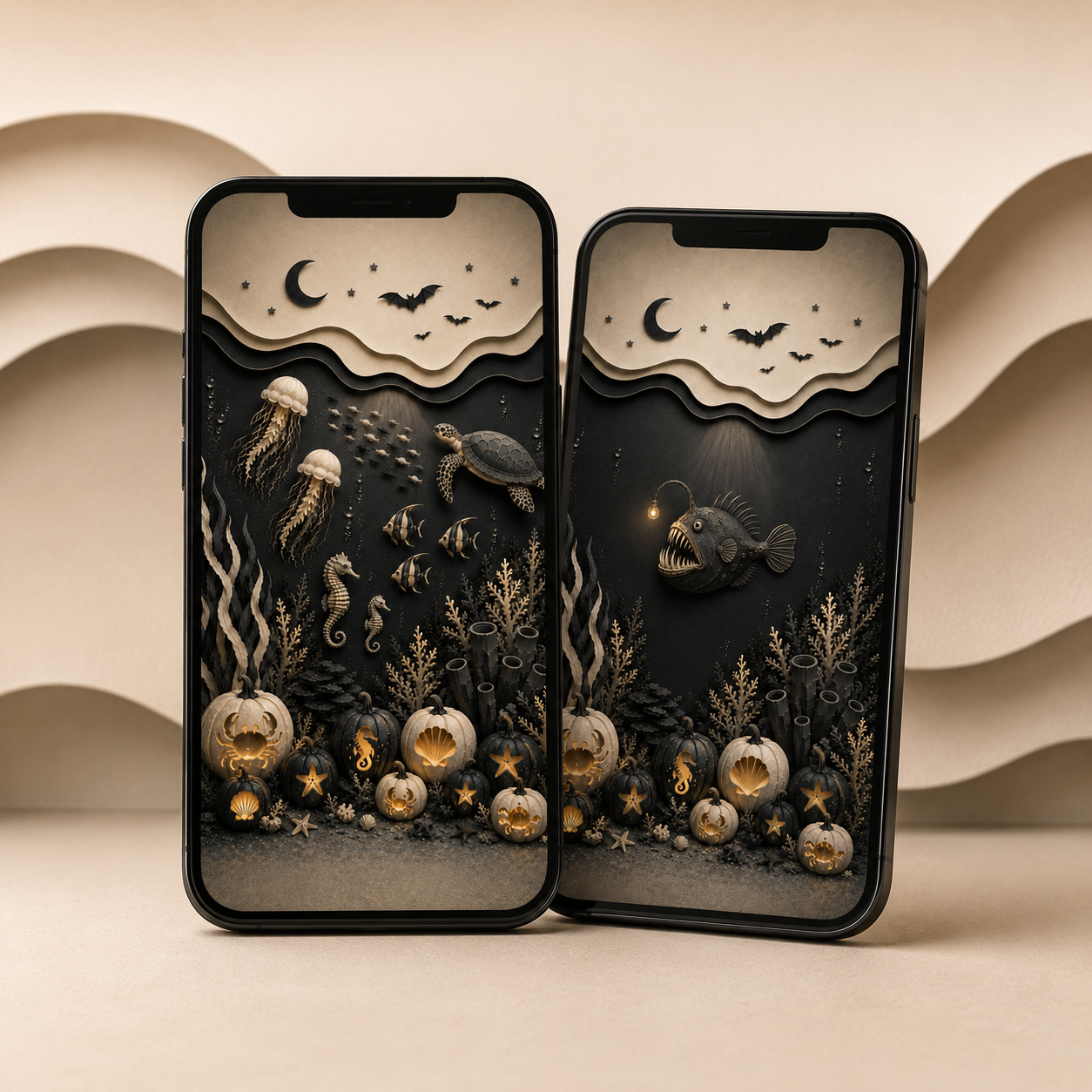 Coastal Halloween Phone Wallpaper Set – Dark Ocean Lock & Home Screens